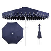 Jonathan Y Tracy 9ft umbrella navy white fringe provides stylish shade.