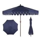 Jonathan Y UMB1002B Tracy umbrella navy with double-scalloped edge provides stylish shade for outdoor lounging.