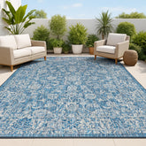 JONATHAN Y weave floral outdoor rug 5x8 navy gray for patio durability.