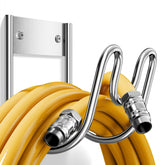 Josmimic stainless steel hose holder on wall, keeps hoses neatly organized outdoors