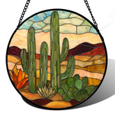 JOSUMALY green cactus sun catcher on a window, highlighting vibrant light patterns.