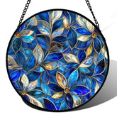 JOSUMALY blue gold abstract flowers suncatcher catching sunlight to brighten your living room