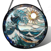 JOSUMALY stained glass window hanging creates colorful daylight reflections.