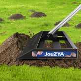 JouZYA lawn leveling rake with 30x10-inch head for even topsoil distribution.