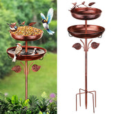 Joviyvay birdbath outdoor stand with double bowls for bathing and feeding in your garden.