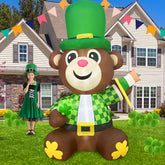 JOYEASE St Patrick's Day bear inflatable for outdoor use with bright LED illumination.