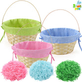 JOYIN Easter bamboo baskets with blue plaid lining for kids' egg hunts