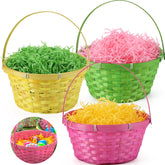 JOYIN Easter baskets 3-pcs with handles in yellow, pink, and green for egg hunts
