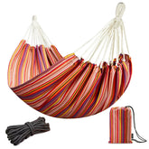 JoyView Brazilian double hammock in cotton fabric for breathable outdoor comfort.