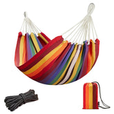 JoyView Brazilian Hammock setup shows sturdy hanging ropes for outdoor relaxation.