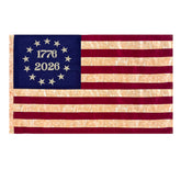JRED Betsy Ross flag with tea-stain finish for porch or garden display.