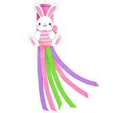 Jremreo Easter Bunny windsock with a 40-inch hoop fluttering pastel streamers for curb appeal.