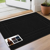 JSEI Entryway Rugs Doormat front view, slim profile helps doors swing freely while trapping dirt.