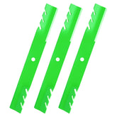 JSXDNWYJ mulching blades 3-pack mounted on a Toro 54-inch deck for improved cutting.