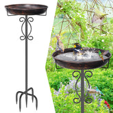 JSYONII metal birdbath outside with tall design, attracting birds and elevating garden style.