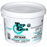 JT Eaton Top Gun all-weather bait blocks in a 128-block pail for indoor and outdoor rodent control
