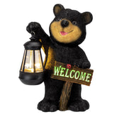 Juegoal garden bear statue with solar lantern lights the yard at night