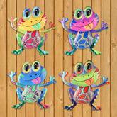 Junware metal frog wall decor four-piece set front view adds playful curb appeal to outdoor walls
