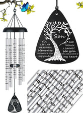 JUST FOR WIND sympathy wind chimes hanging outdoors in a garden, comforting memorial ambiance.