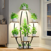 JUSTOGO Plant Stand with grow lights front view showing full-spectrum illumination for indoor plants