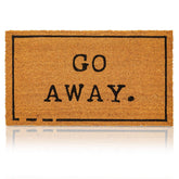 Juvale Go Away doormat at the front entrance, durable coir helps wipe shoes.