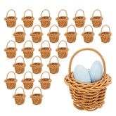 Juvale mini baskets with picnic-style handles in brown rattan, perfect for small favors.