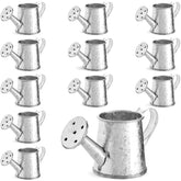 Juvale mini watering can bulk set on display for rustic decor and crafts