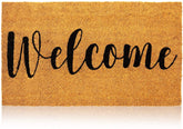 Juvale Welcome Mat front door view showing durable natural coir fibers for dirt scraping.