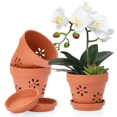 JUXYES terracotta orchid pot with holes for improved air circulation.