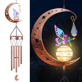 Jyps Fairy Solar Wind Chimes with glowing crackle glass ball lighting outdoors.