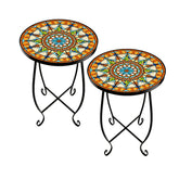 Kaesithar mosaic sun round table glimpse showcases cheerful patio style, ideal as a drink tray.