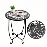 Kaesithar Monstera design round top side table for outdoors.