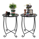 Kaesithar two-pack side tables with Monstera pattern add compact outdoor elegance.