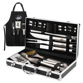 Kaluns apron with four pockets keeps grilling gear organized at outdoor barbecues.