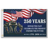 KARAVA 250th anniversary flag front view for home display with bold patriotic imagery.