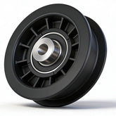 Karbay flat idler pulley 539110311 side view highlighting durable bearings for smoother belt movement.