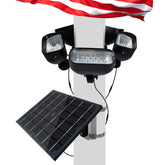KARLIOBE solar flag pole light with five spotlights brightens outdoor flag displays at night.