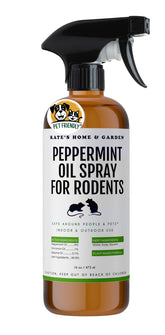 Kate Naturals Peppermint Oil Spray bottle pour deters rodents indoors with refreshing scent.