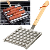 KAYCROWN hot dog roller with extra long wood handle for safer, easier grilling.