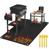 Keeswin grill mat under an outdoor grill protects deck from heat and grease.