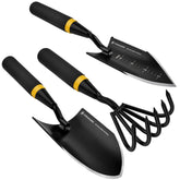 Kemaier heavy-duty stainless steel garden tool set, front view for tough outdoor tasks.