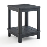 Keter Deluxe Adirondack Side Table Graphite in full outdoor setup for beverages.