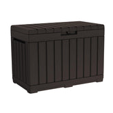 Keter Kentwood 50G deck box closed with lockable lid for secure outdoor storage
