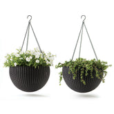 Keter resin rattan round hanging planter graphite, durable indoor-outdoor decor