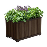 Keter Signature rectangle planter with wood-look finish on porch for elegant outdoor decor