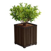 Keter Signature Square Planter in rosewood exterior view highlighting outdoor-ready design