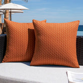 Kevin Textile outdoor pillow cover in burnt orange, 18x18, ideal for garden seating.