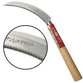 Keyi EYI grass sickle with wooden handle for comfortable light garden trimming.