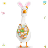 Kezzfpa Easter Goose Outfit with rabbit hat on lawn goose for a festive porch display
