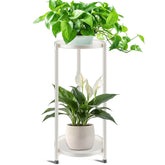 KHayRovies 2-tier corner plant stand in white metal showing space-saving design for living room corner.